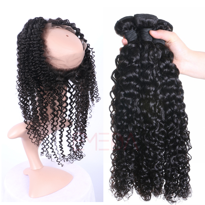 Peruvian hair human hair weave afro kinky curl lace closure with bundles Hw00110